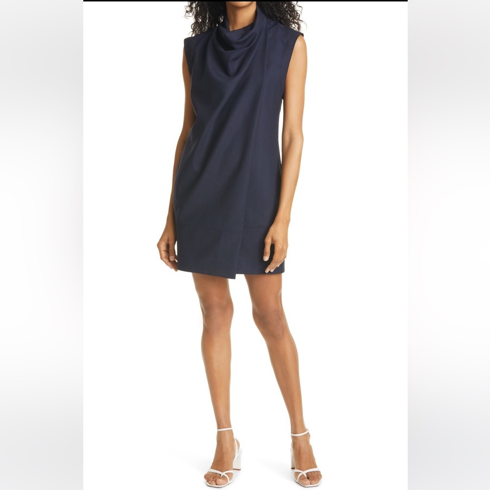 La Ligne Navy Sleeveless Cowl Neck Shift Dress